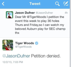 Dufner tweet to Tiger Woods